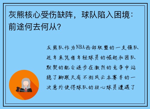 灰熊核心受伤缺阵，球队陷入困境：前途何去何从？