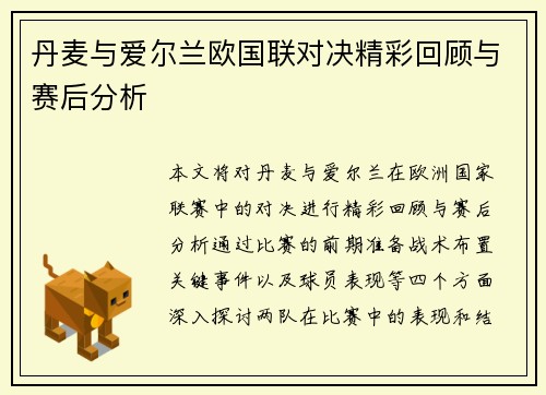 丹麦与爱尔兰欧国联对决精彩回顾与赛后分析